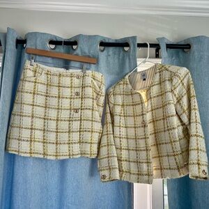 CAbi Yellow Plaid Blazer and Skirt Set